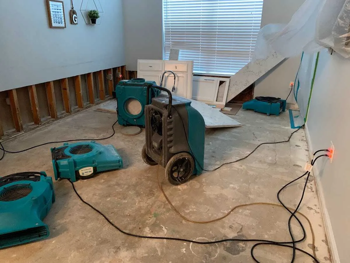 Dehumidifier in flood-cut room for Water Damage Restoration in Plymouth